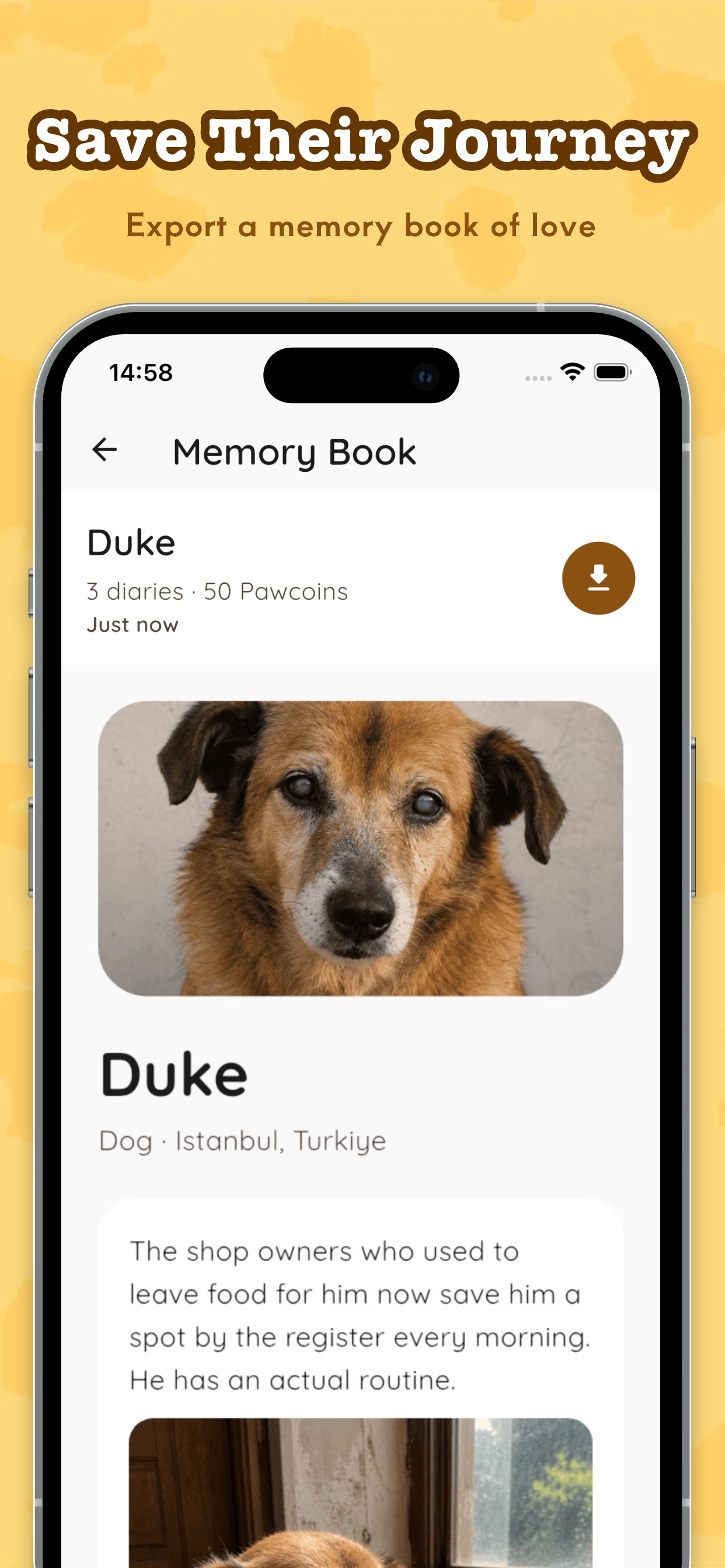 Export an animal's timeline into a printable Memory Book